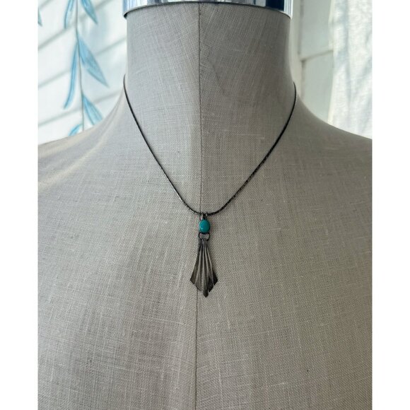 Vintage 60's Native American Navajo Sterling Blue Turquoise Dangle Pendant Neckl - Picture 6 of 14